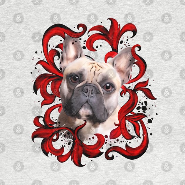 French bulldog, red leaves, frenchie lovers gift Edit by Collagedream